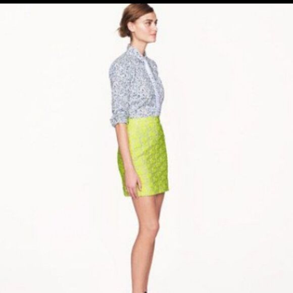 J. Crew florescent yellow embroidered floral skirt size 8! - Picture 2 of 13